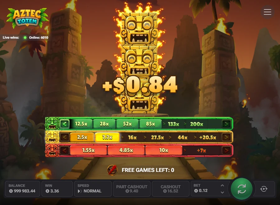 Aztec Totem last free spin cashout $16.52