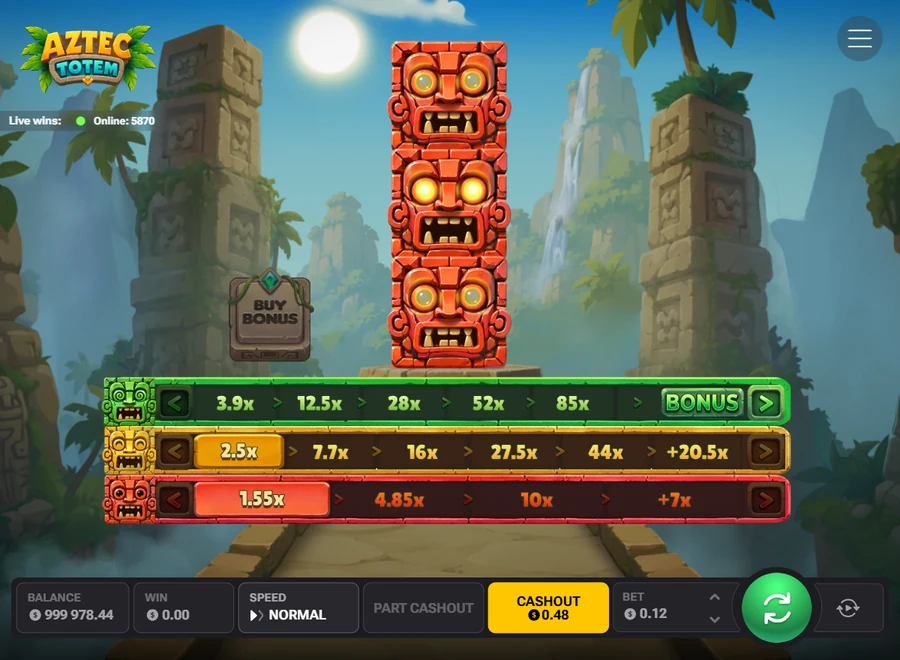 Aztec Totem cashout 0.48 yellow and red lit