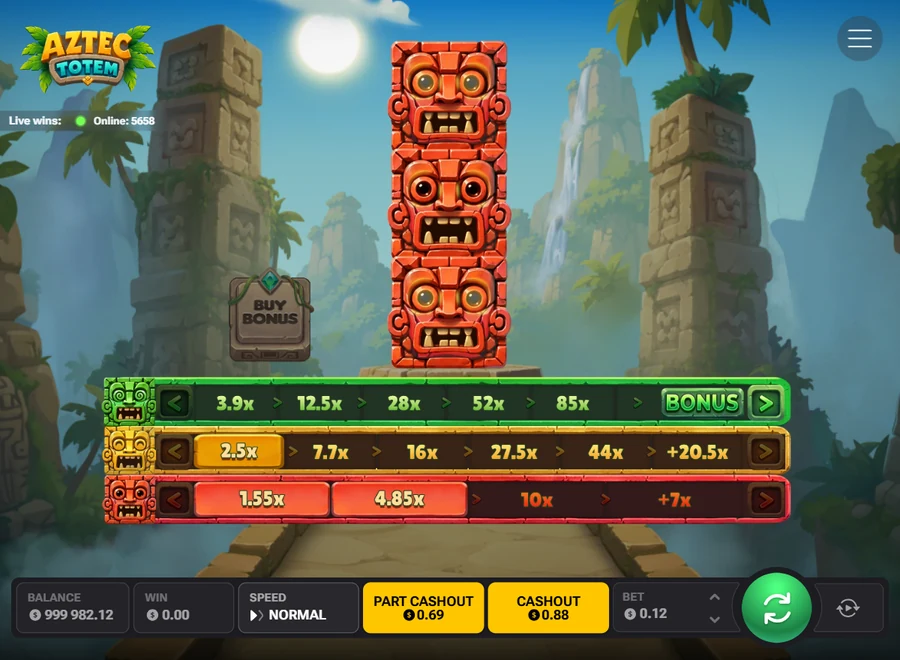 Aztec Totem part cashout and cashout buttons yellow red