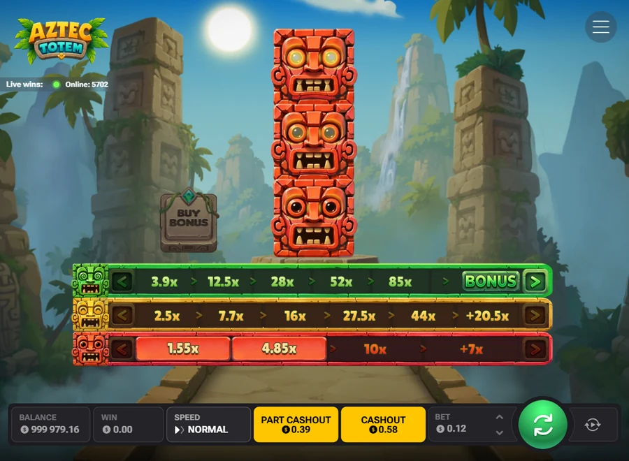 Aztec Totem red path 4.85x with cashout 0.58