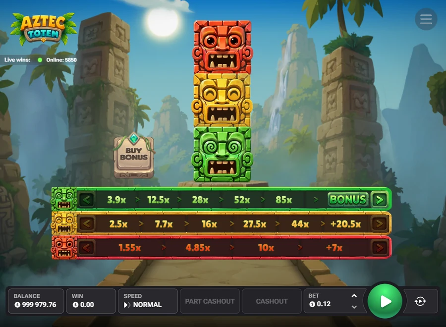 Aztec Totem demo start screen totem and multiplier paths