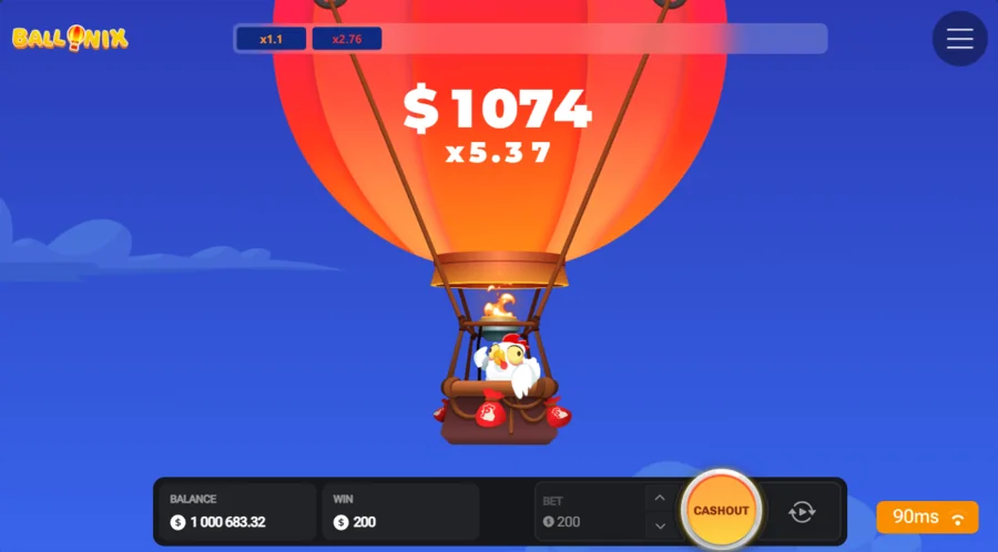 BalloniX balloon high in the sky at a x5.37 multiplier