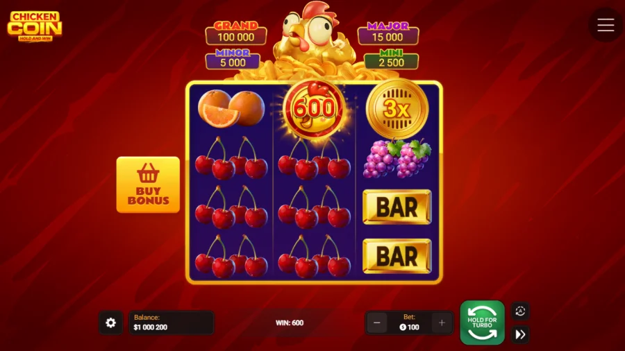 Chicken Coin base game paying a 600 value coin