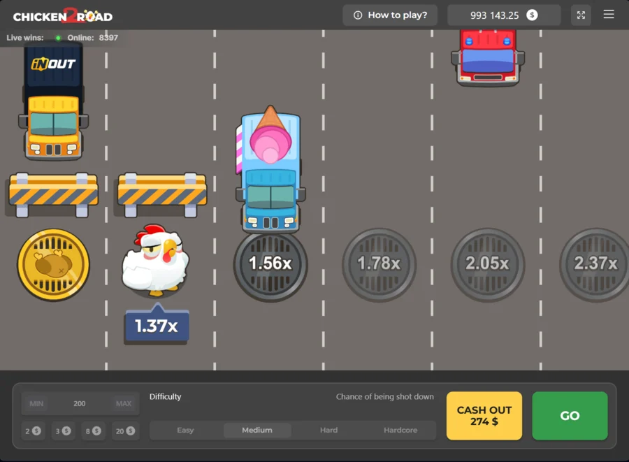 Chicken Road 2.0 gameplay with cash out at 1.37x on Medium