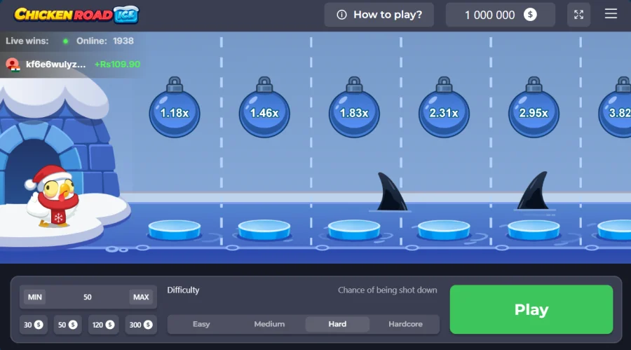 Chicken Road Ice demo start screen with orcas
