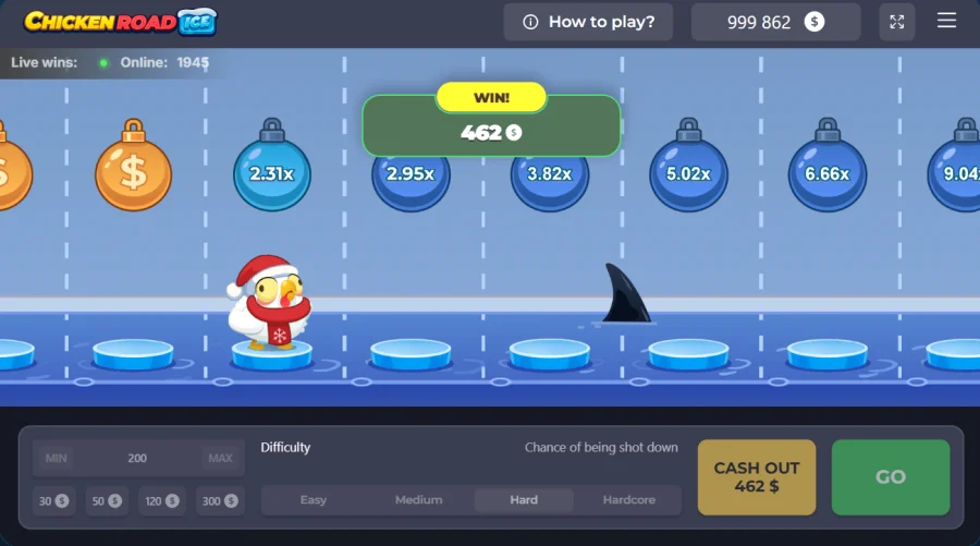 Chicken Road Ice winning round paying 462 credits