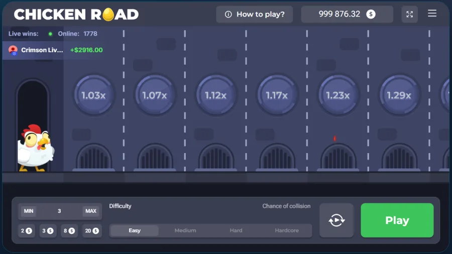 Chicken Road crash game gameplay start screen lanes