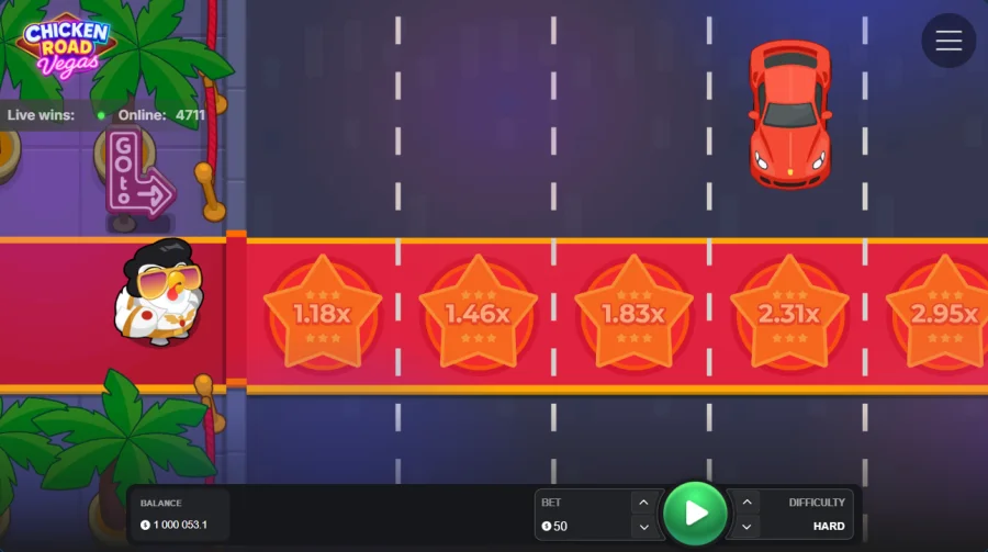 Chicken Road Vegas board with Elvis chicken multipliers