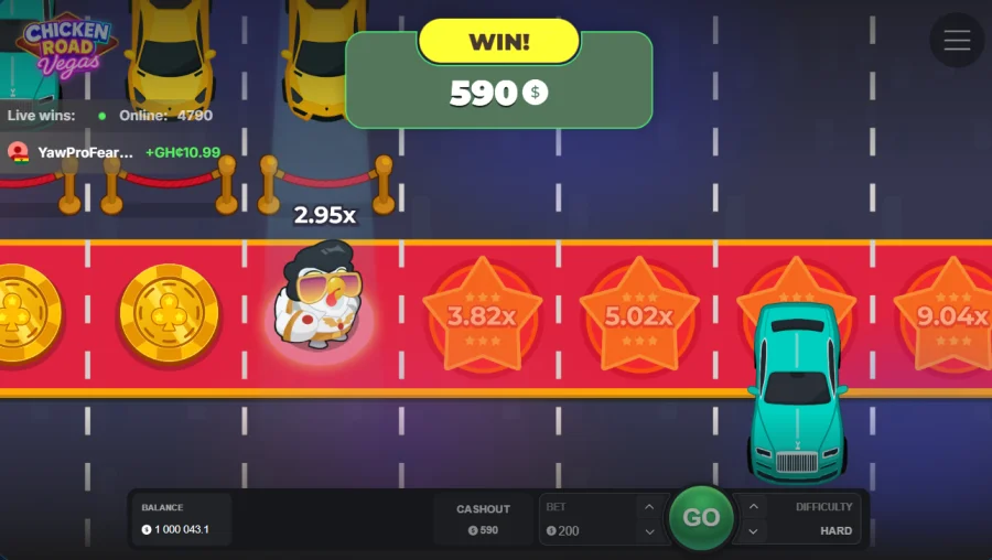 Chicken Road Vegas winning round paying 590 credits