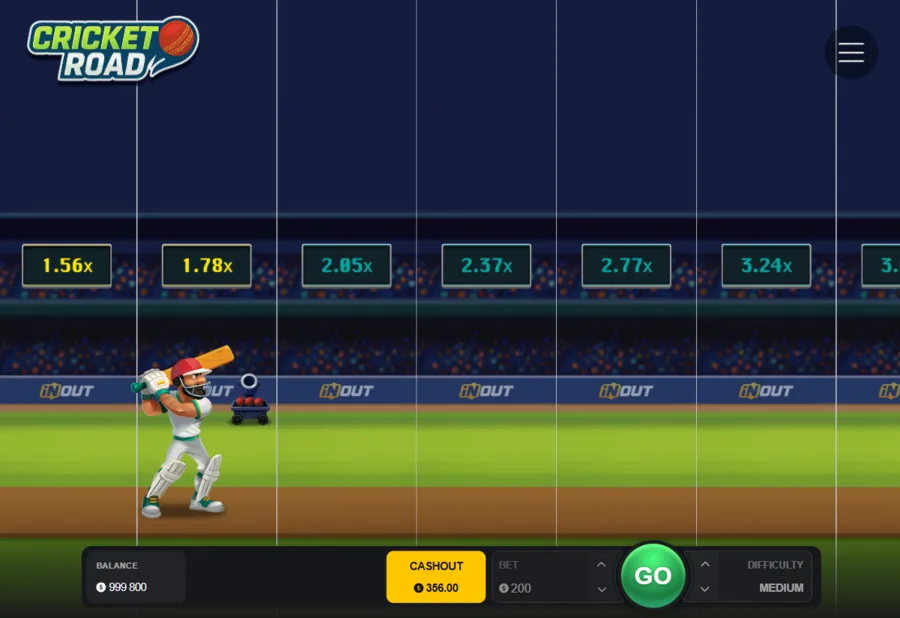 Cricket Road game in progress showing the 1.78x multiplier and a 356 cashout online