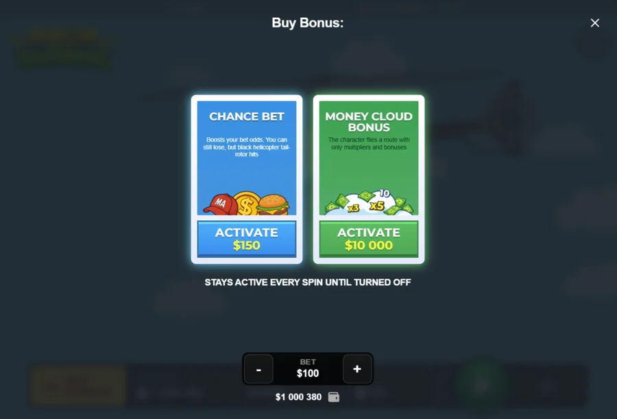 Drop The Billionaire Buy Bonus with Chance Bet and Money Cloud