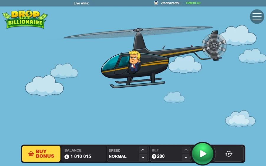 Drop The Billionaire start screen with the helicopter