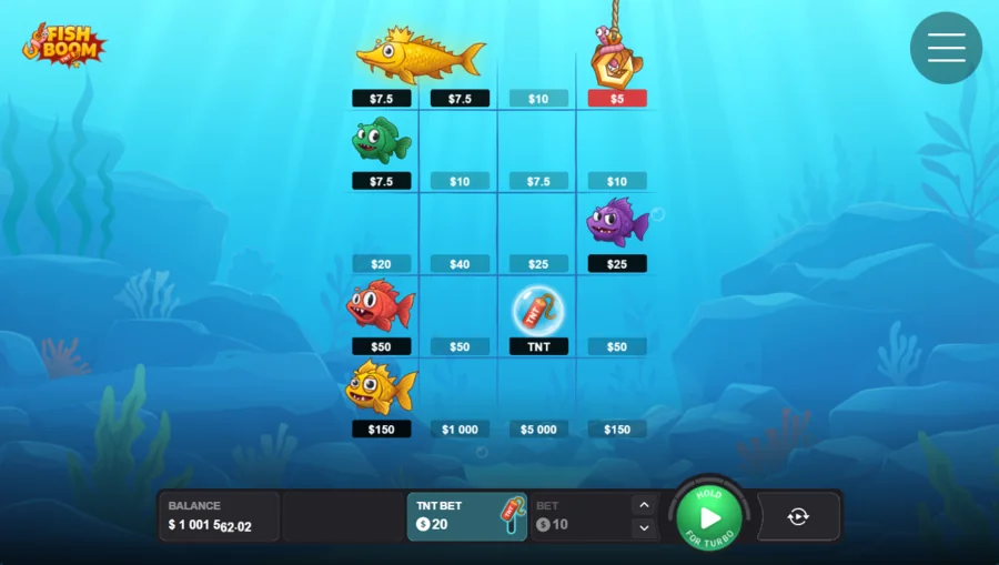 Fish Boom grid showing high-value cells and Big Fish