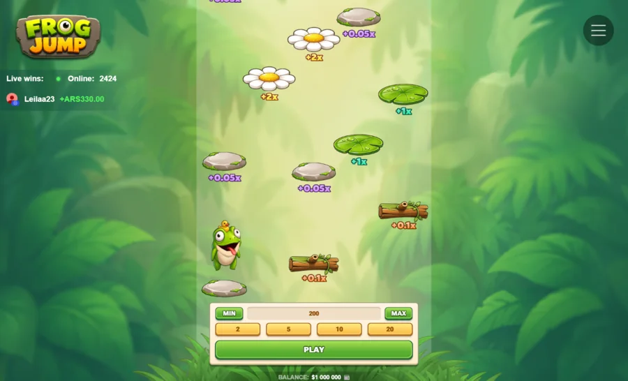 Frog Jump pond with stones, logs, lily pads and daisies showing their multipliers