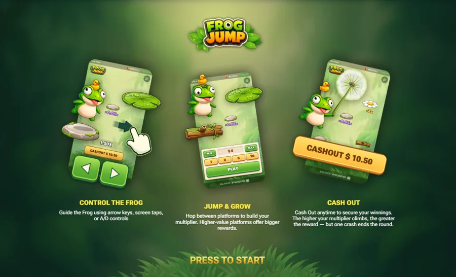 Frog Jump intro explaining control, jump and cash out