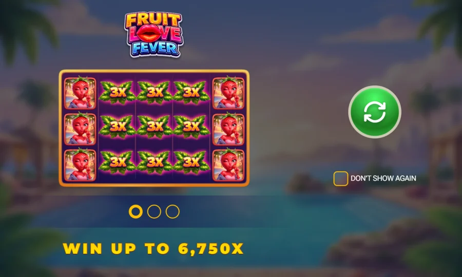 Fruit Love Fever intro screen showing the 6,750x max win