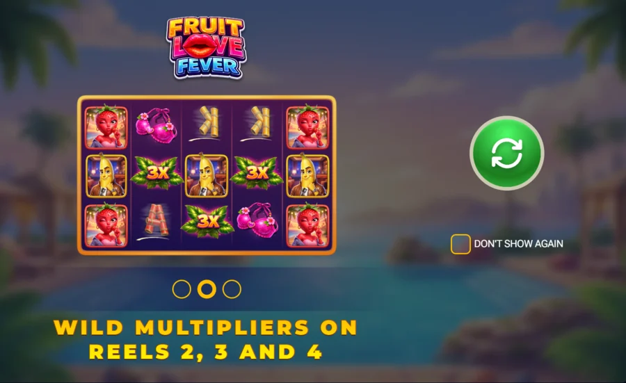 Fruit Love Fever wild multipliers on reels 2, 3 and 4