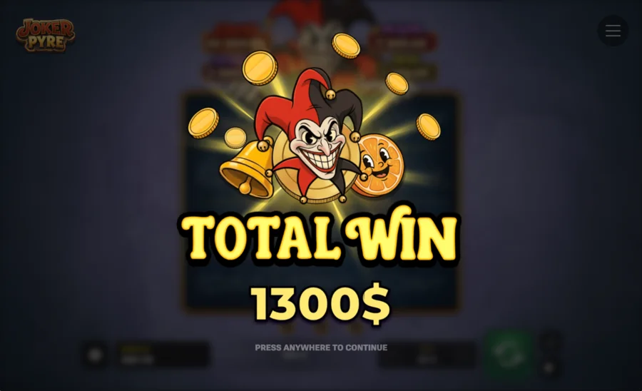 Joker Pyre total win screen after a bought bonus round