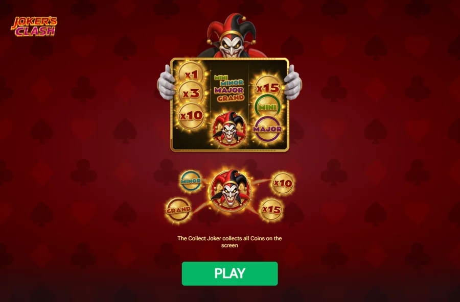 Joker's Clash intro screen with jackpot coins and the Collect Joker feature