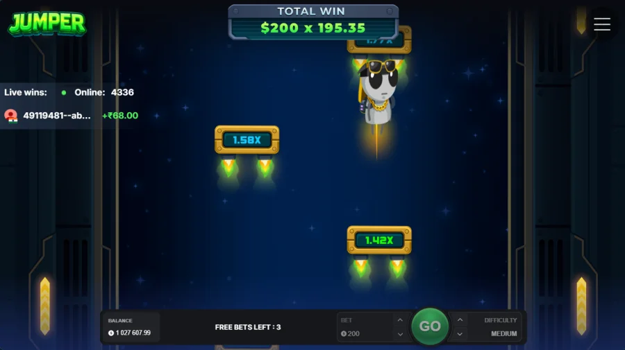 Jumper Free Games bonus with an accumulating total win