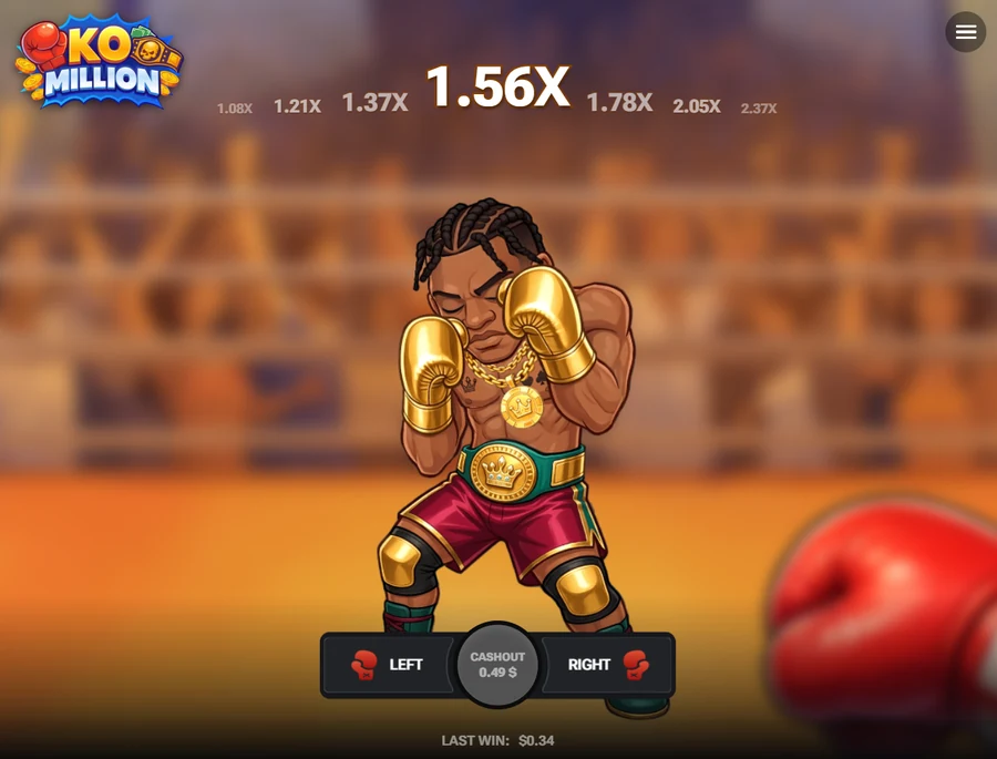 KO Million gameplay cash out 0.49 at 1.56x