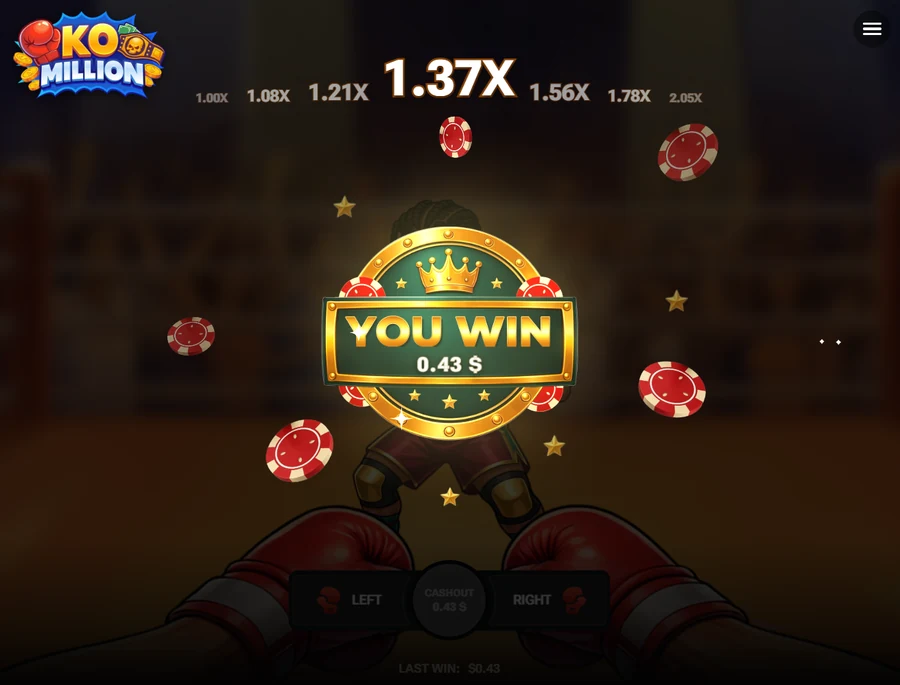 KO Million you win screen cash out at 1.37x