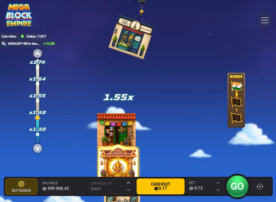 MegaBlock Empire golden helmet bonus meter at 1.48x