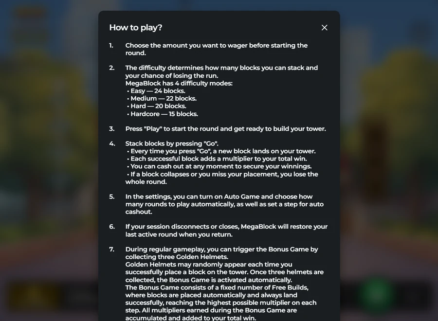 MegaBlock Empire rules difficulty levels and golden helmets bonus