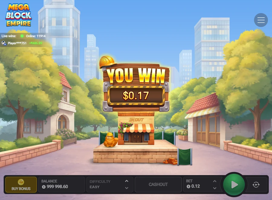 MegaBlock Empire cash out win on Easy difficulty