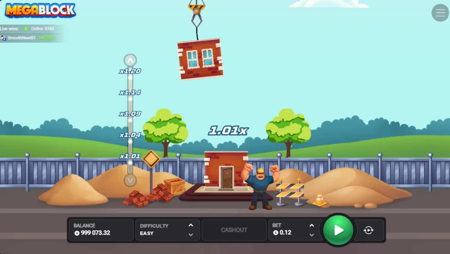 MegaBlock gameplay start with crane, foreman and multiplier ladder