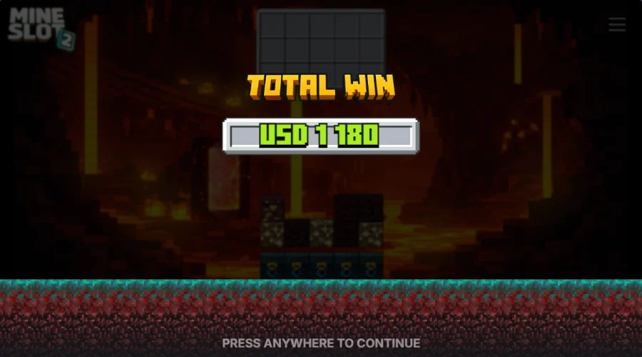 Mine Slot 2 bonus total win of 1180 credits