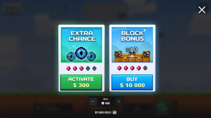 Mine Slot buy bonus menu with Block Bonus option