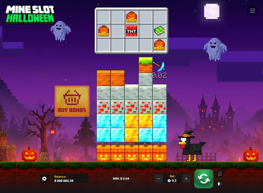 Mine Slot Halloween three pumpkin scatters trigger Block Bonus
