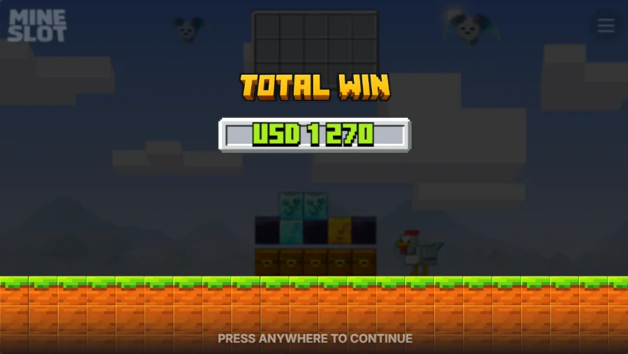 Mine Slot bonus total win of 1270 credits