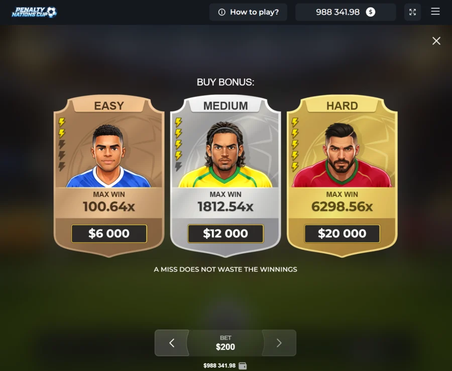 Penalty Nations Cup Buy Bonus with Easy, Medium and Hard cards