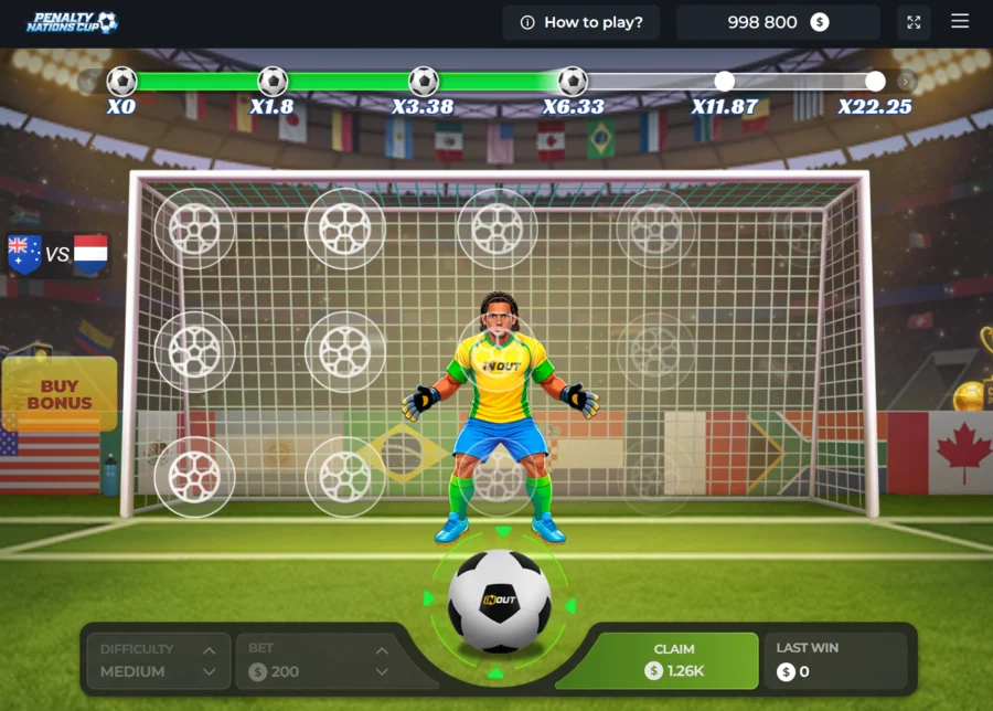 Penalty Nations Cup multiplier progress x6.33 and goal target zones