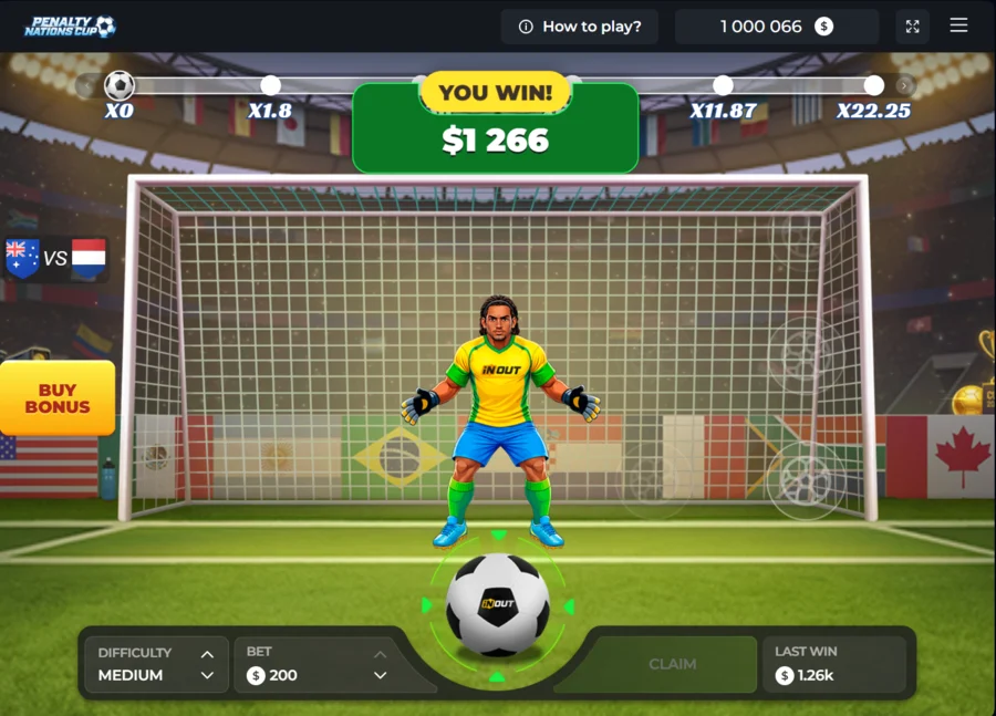 Penalty Nations Cup cash out win of $1,266 payout