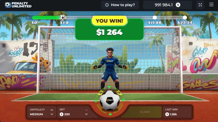 Penalty Unlimited winning penalty run paying 1264