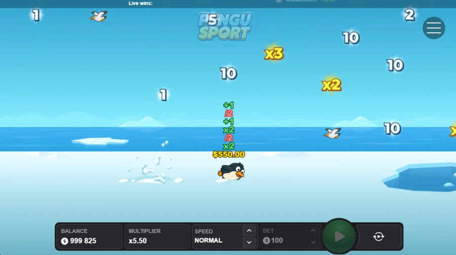 Pengu Sport pickup stack of bonuses multipliers and divides totalling a cash win