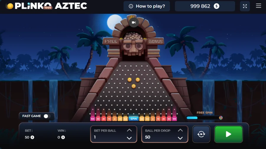 Plinko Aztec board with 100x multiplier slots