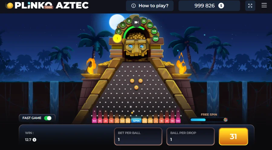Plinko Aztec bonus game multiplier ladder to 256x