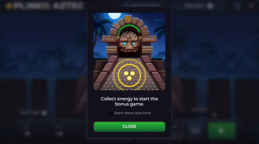 Plinko Aztec bonus game energy collection screen