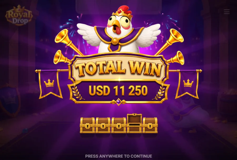 Royal Drop Royal Bonus total win USD 11250 after a bought free spins round