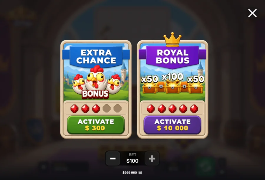 Royal Drop buy bonus cards with Extra Chance and the 100x bet Royal Bonus