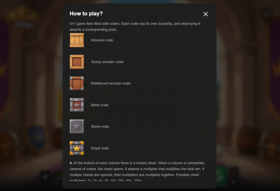 Royal Drop slot crate types from wooden to royal in the InOut Games info screen