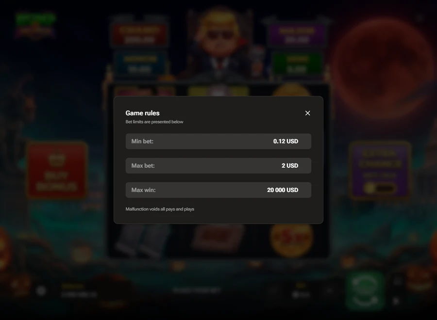 Rump And Halloween bet limits $2 maximum bet panel