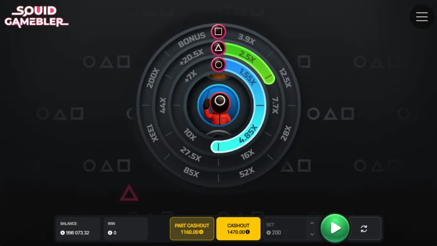 Squid Gamebler three tracks filling with part and full cash-out values