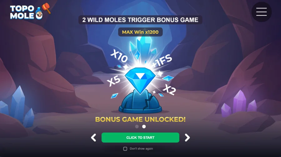 Topo Mole Crystal Bonus with x2 x5 x10 multipliers and extra hits