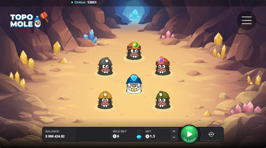 Topo Mole gameplay grid of moles in the crystal cave