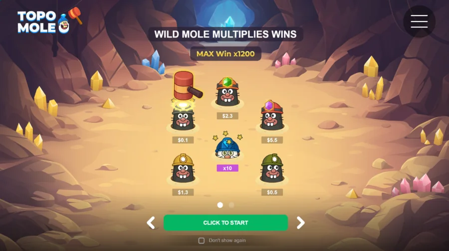 Topo Mole Wild Mole multiplier with mole values and 1200x max win